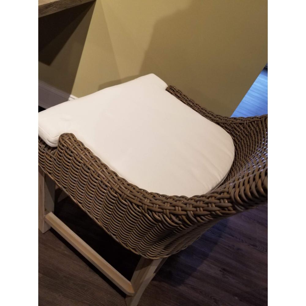 counter stool brown woven curved back white seat cushion wood legs Padma's Plantation