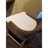 counter stool brown woven curved back white seat cushion wood legs Padma's Plantation