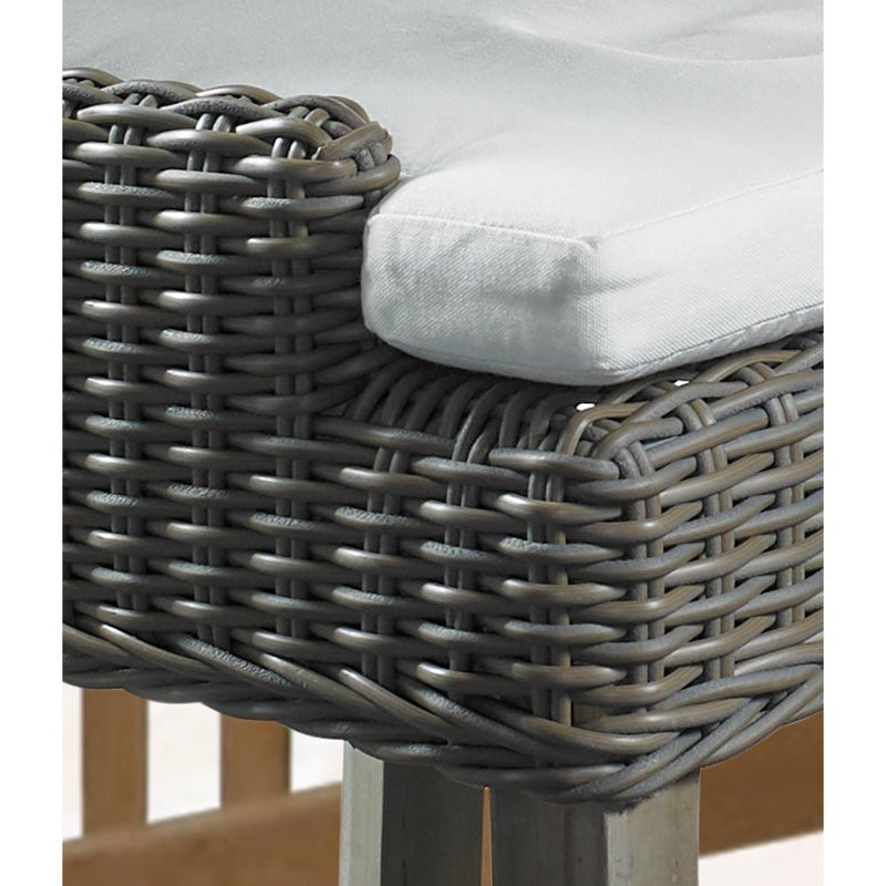 counter stool brown woven curved back white seat cushion wood legs Padma's Plantation