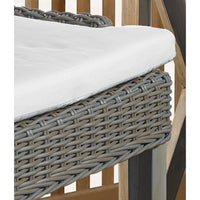 counter stool brown woven curved back white seat cushion wood legs Padma's Plantation