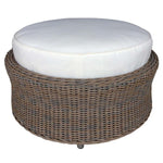 round ottoman brown wicker white cushion