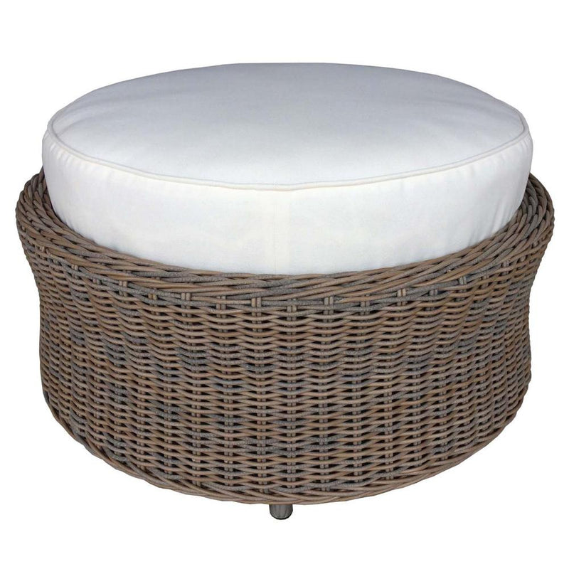 round ottoman brown wicker white cushion