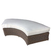 wicker brown rounded bench white cushion