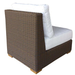 armless chair two white cushions brown Kubu weave all-weather wicker Padma's Plantation