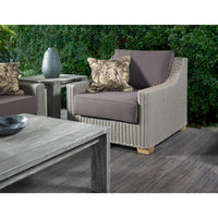 lounge arm chair white loose cushions Kubu weave all-weather wicker brown Padma's Plantation