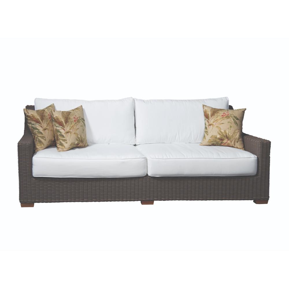 two cushion love seat white loose cushions Kubu weave all-weather wicker brown Padma's Plantation