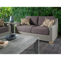 two cushion love seat white loose cushions Kubu weave all-weather wicker brown Padma's Plantation