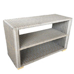 console table serving station outdoor wicker grey kubu weave aluminum frame teak feet shelf
