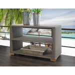 console table serving station outdoor wicker grey kubu weave aluminum frame teak feet shelf