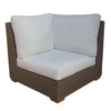 corner chair three white cushions brown Kubu weave all-weather wicker Padma's Plantation