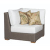 corner chair three white cushions brown Kubu weave all-weather wicker Padma's Plantation