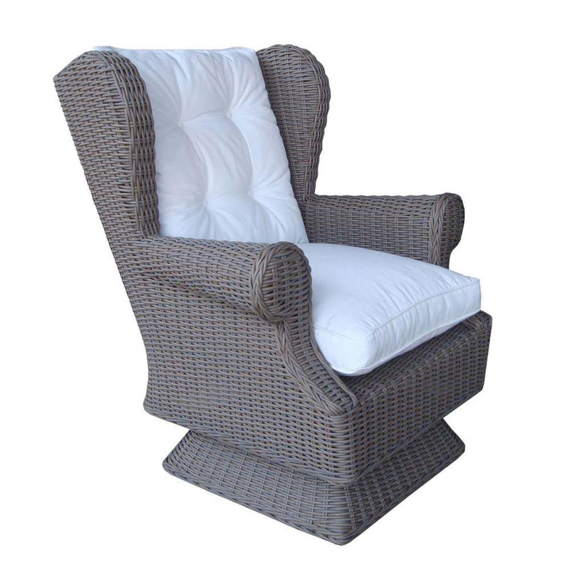 chair swivel rocking gray wicker woven outdoor wing rolled arms cushion white tufted coastal