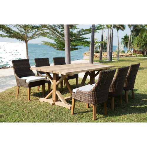 table dining outdoor rectangle long reclaimed wood teak plank top