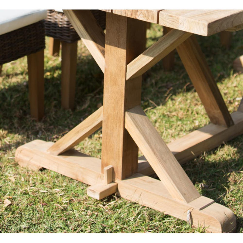 table dining outdoor rectangle long reclaimed wood teak plank top