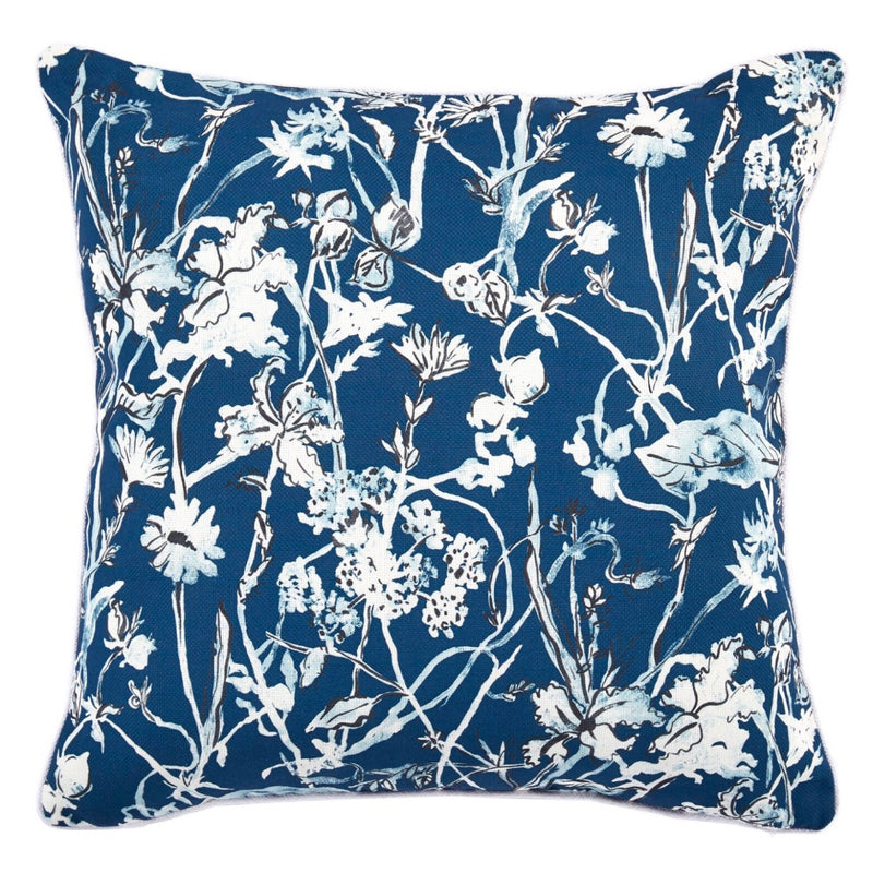 blue indigo botanical square outdoor pillow micro cord