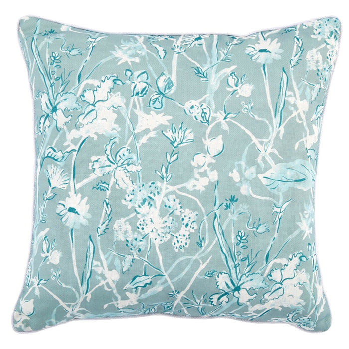 blue teal botanical square outdoor pillow micro cord 