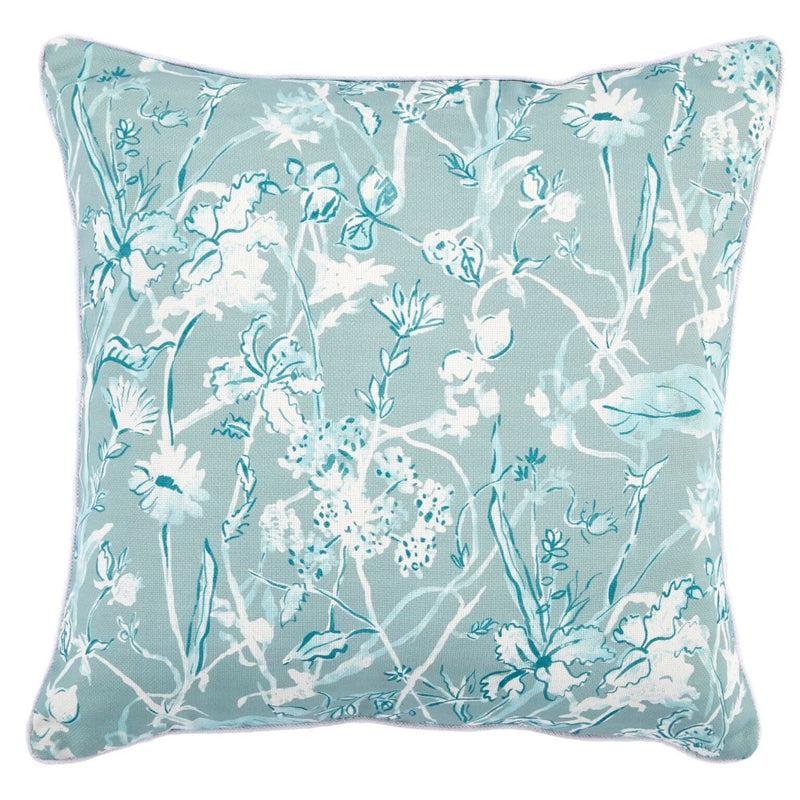 blue teal botanical square outdoor pillow micro cord 