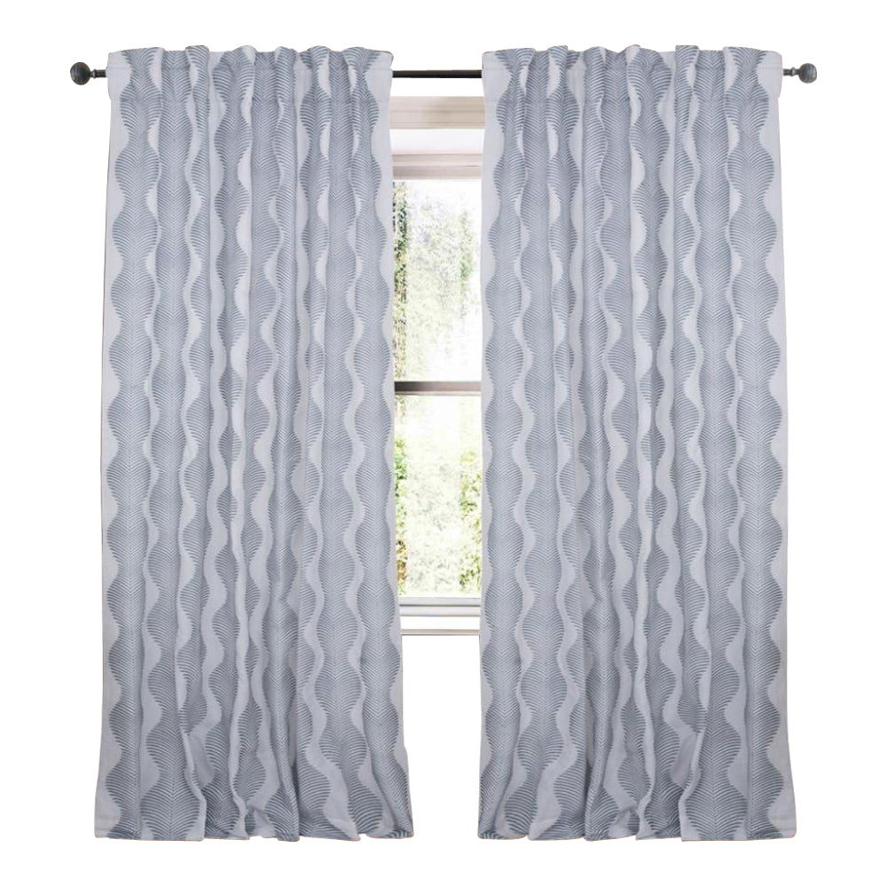 white gray linen blend curtain panels fern like print
