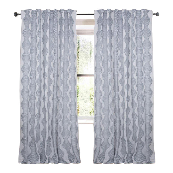 white gray linen blend curtain panels fern like print