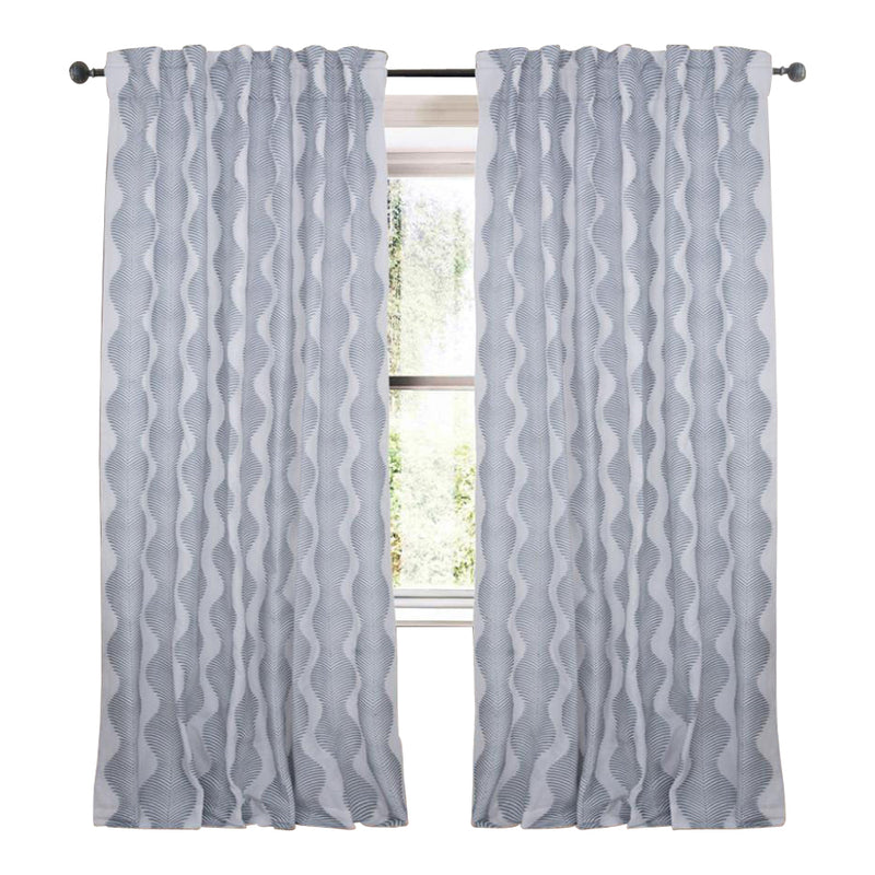 white gray linen blend curtain panels fern like print