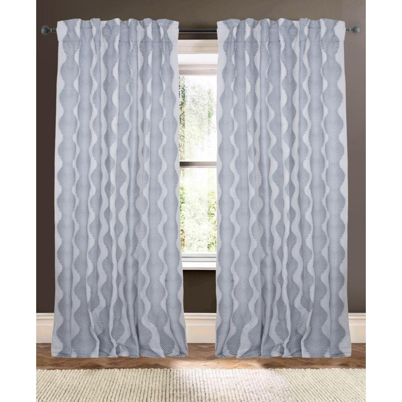 white gray linen blend curtain panels fern like print