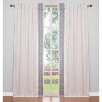 white linen blend curtain panels gray silver embroidered edge