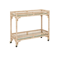 bar cart 2 shelves glass rope wrapped frame casters
