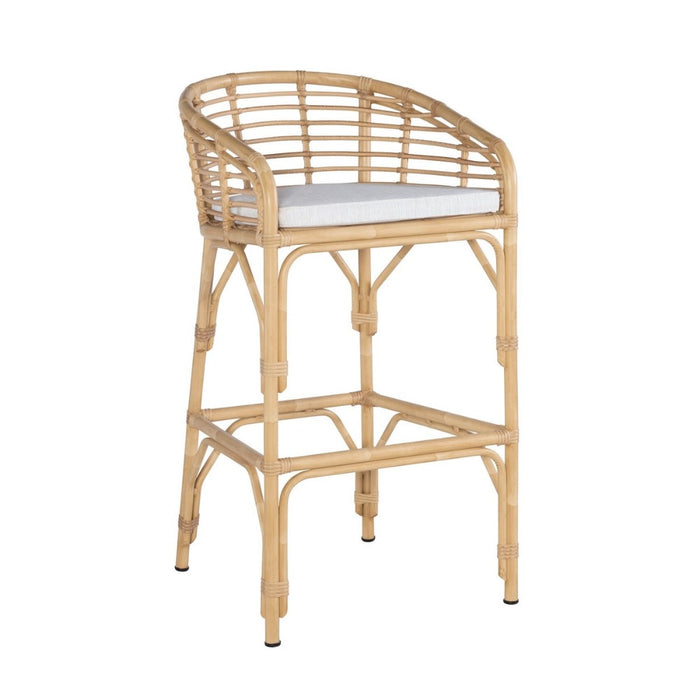 bar stool faux natural bamboo aluminum white cushion