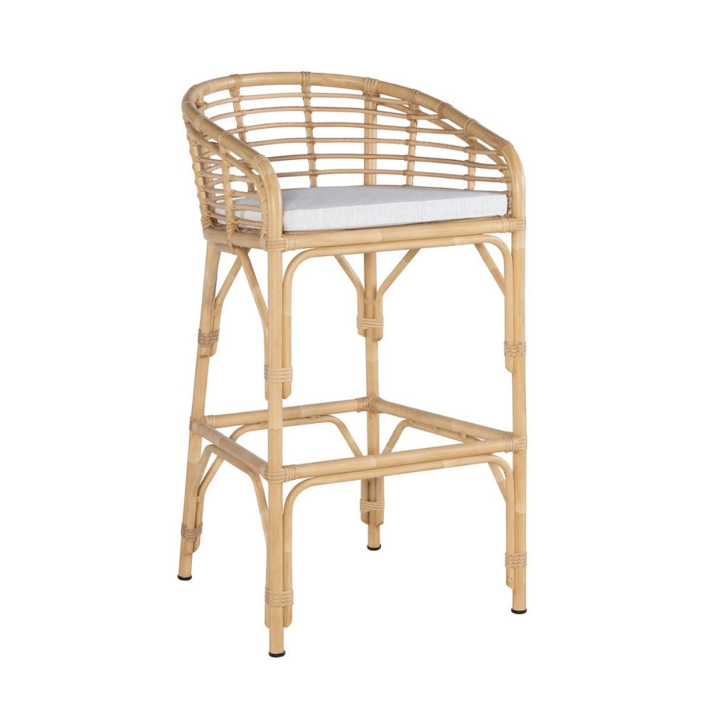 bar stool faux natural bamboo aluminum white cushion