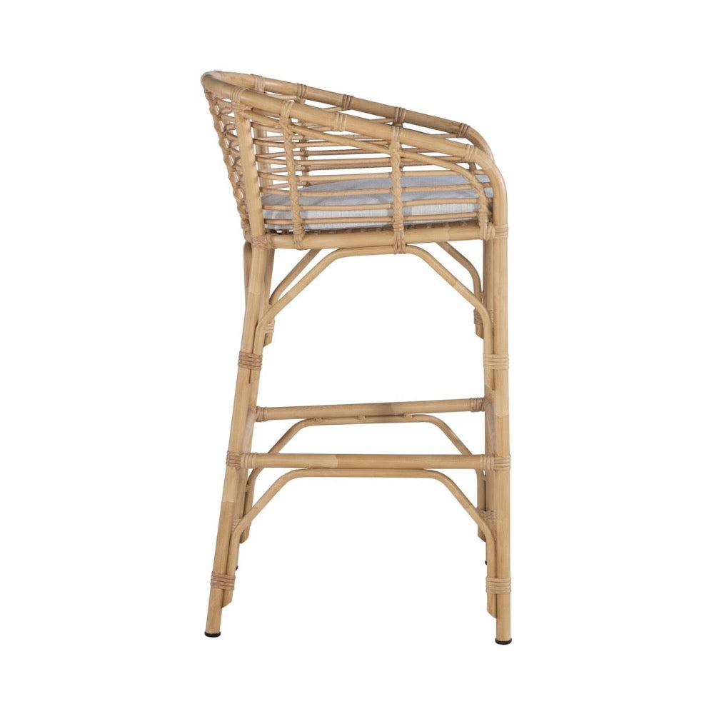 bar stool faux natural bamboo aluminum white cushion
