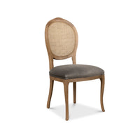 Set of 2 Oval Cane Back Dining Chairs by Sarreid, Ltd. with driftwood frame and charcoal grey cushioned seats.