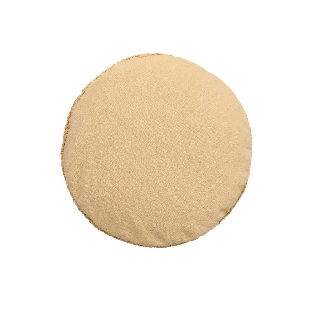 braided handle round floor pouf beige rug pile cotton canvas