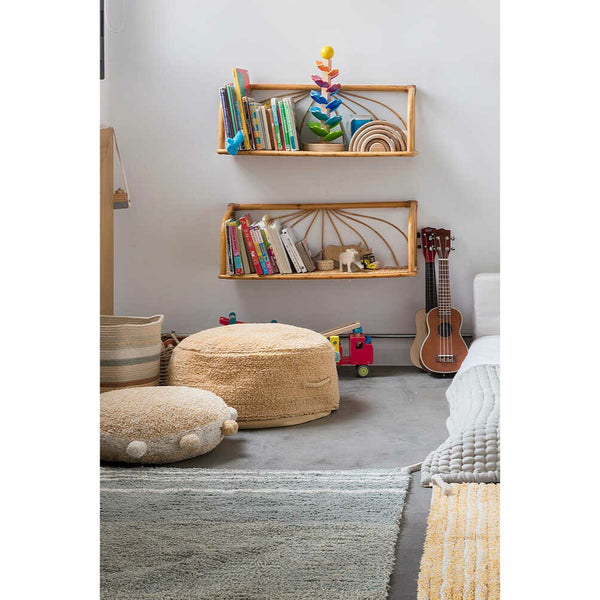 braided handle round floor pouf beige rug pile cotton canvas