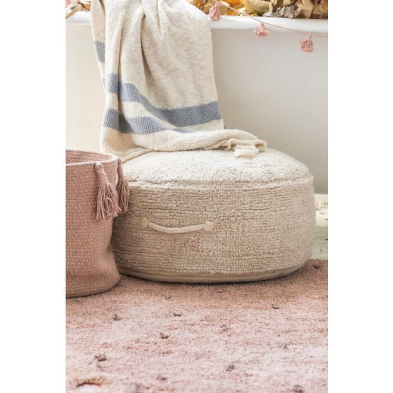 braided handle round floor pouf natural rug pile cotton canvas