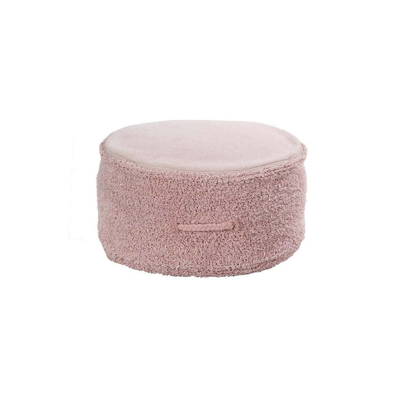 braided handle round floor pouf blush rug pile cotton canvas