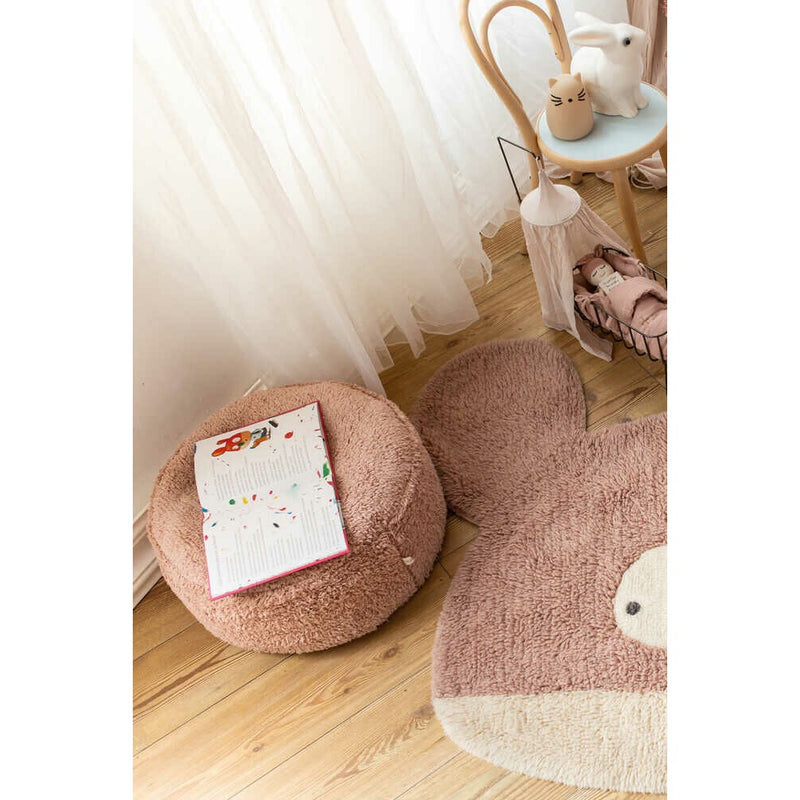 braided handle round floor pouf blush rug pile cotton canvas