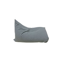 A soft, gray Lorena Canals 'Big Puff Emily' floor cushion with a relaxed shape, seen from the side.