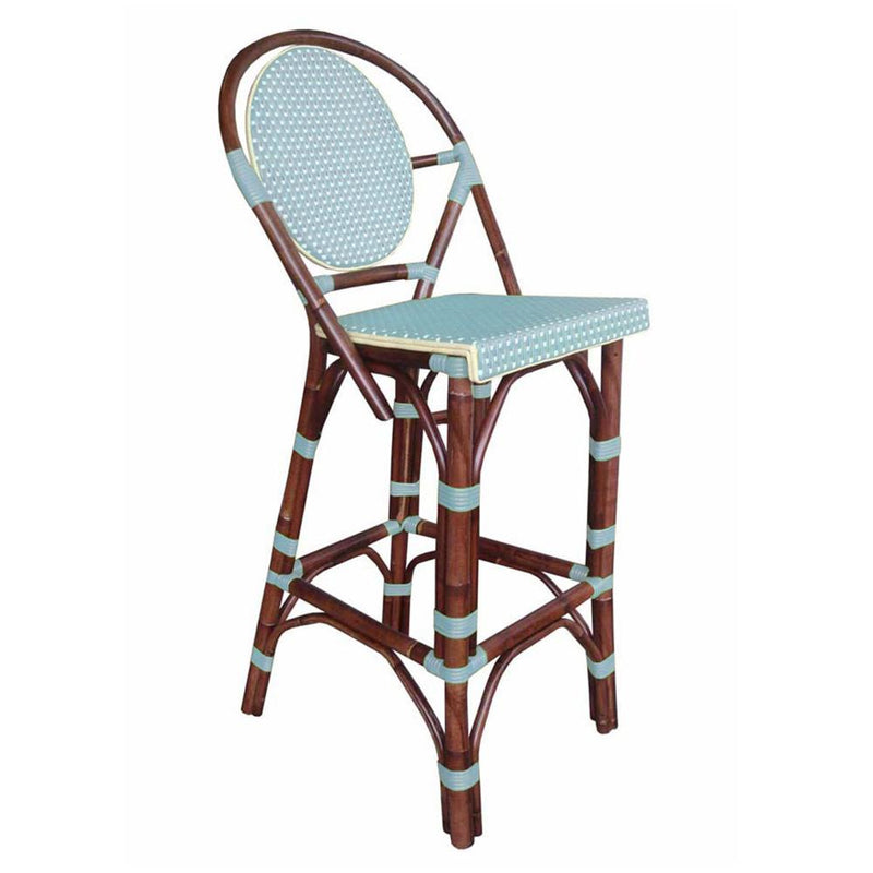 Paris Bistro Barstool blue rattan seat bamboo