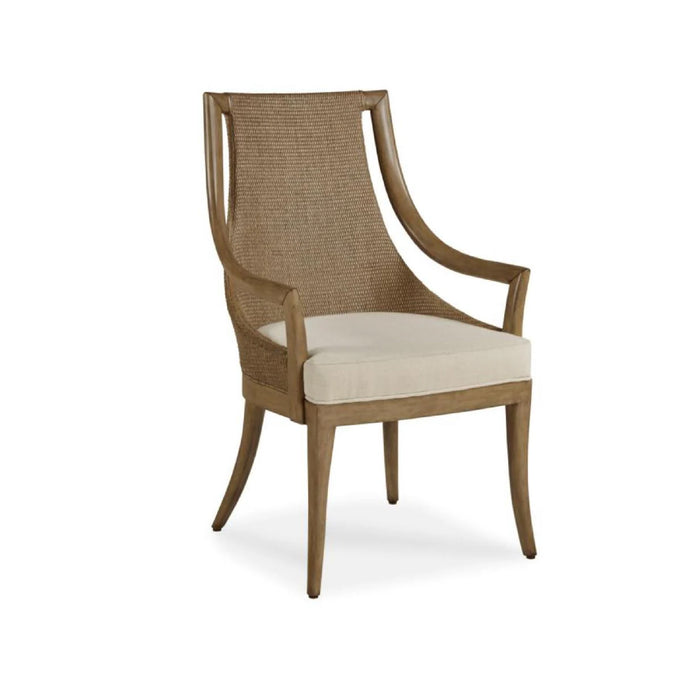 Century Furniture Paragon Mahogany + Rattan Armchair with white cushion shown on a white background.