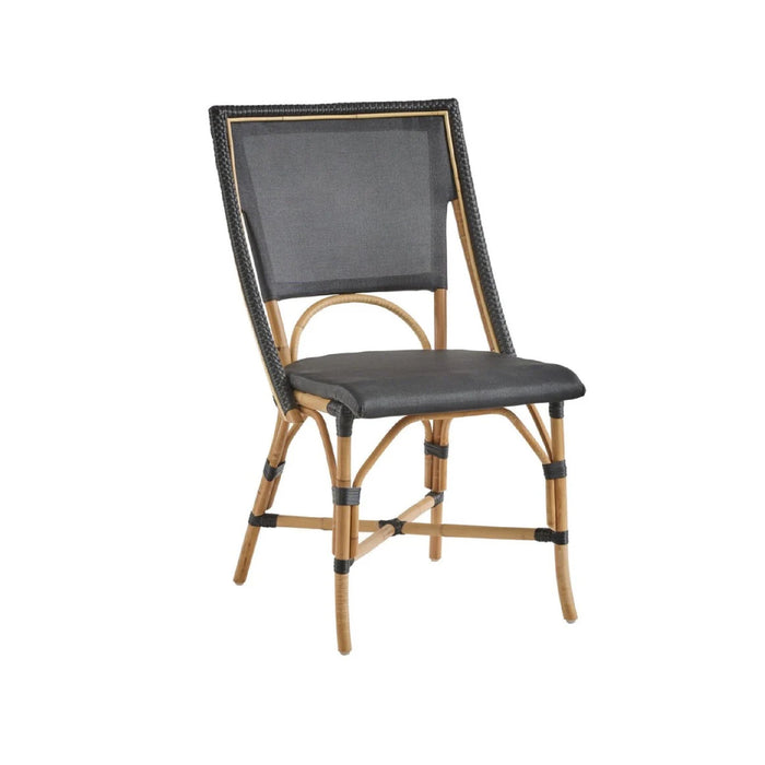 Kenian Paris Black Bistro Chair (set of 2) features natural rattan, black cushions, and bamboo-style frame.