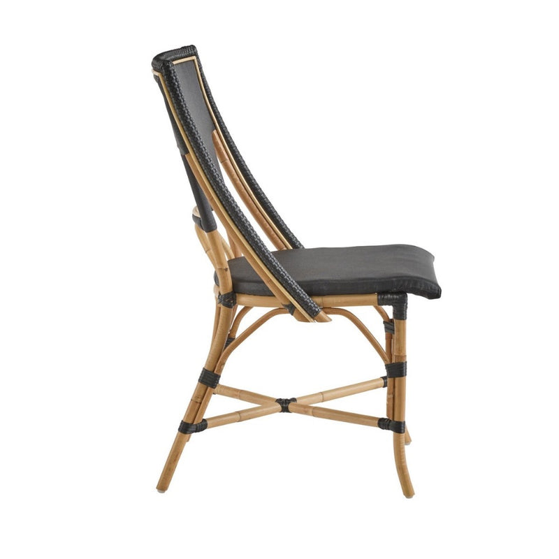 black mesh seat back bistro chair natural rattan frame contemporary