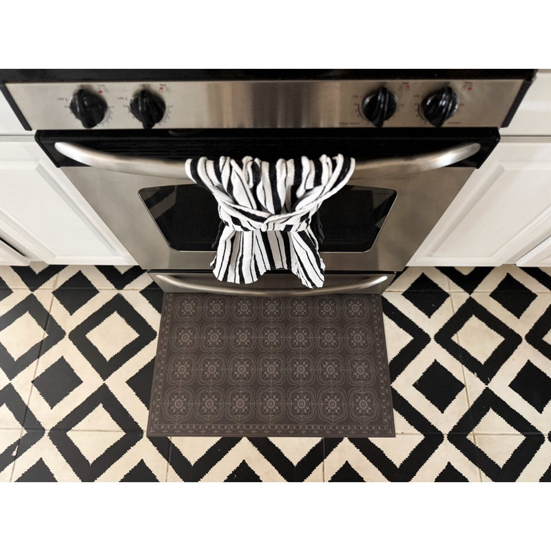 vinyl floor cloth black patterned mat