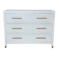 3-drawer chest white faux grasscloth antique brass bar handles foot caps