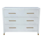 3-drawer chest white faux grasscloth antique brass bar handles foot caps