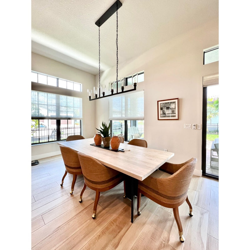 six light chandelier dining table chairs lifestyle