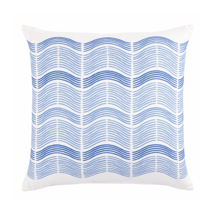 Unique wavy stripes blue and white 22" square pillow