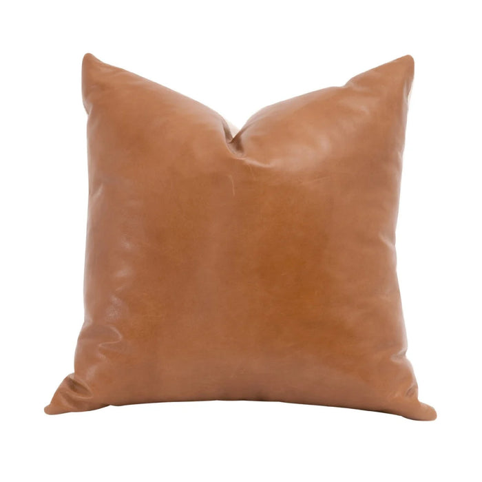 throw pillow 22" square brown leather linen blend fabric natural