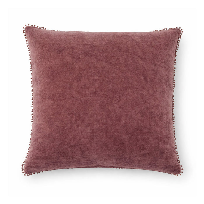 mauve velvet pom poms 22" square pillow 