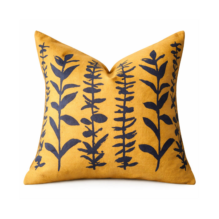 22" Square Mustard + Indigo Eucalyptus Accent Pillow from Muse Textiles