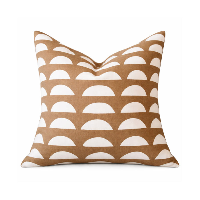cinnamon brown 20" square  pillow white half moons